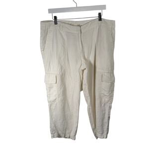 Eileen Fisher White 100% Organic Linen Crop Cargo Pants Lagenlook Womens 14